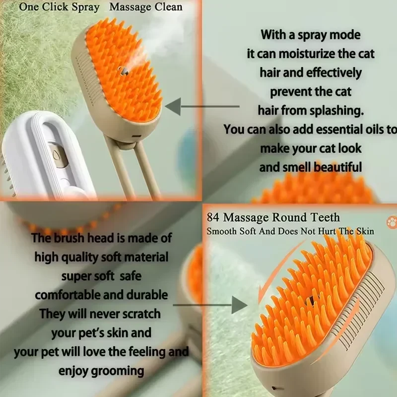 LUMISORA SteamPaw — 3-in-1 Electric Steam Pet Grooming Brush